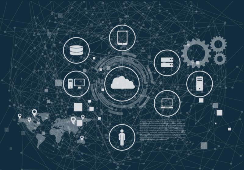 A diagram of a central web platform acting as a hub for an enterprise's digital tools.