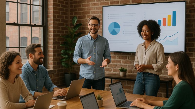 The Comserve team engaged in a collaborative strategy session.