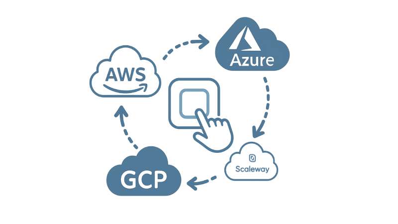 An application icon being moved easily between different cloud platforms.
